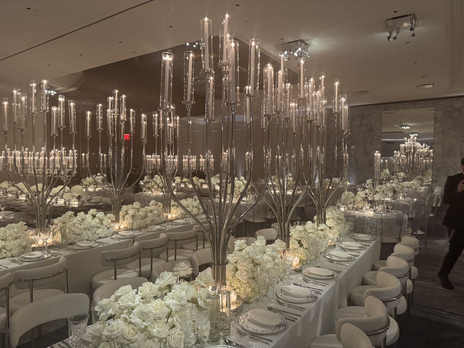 A rose runner down a banquet table