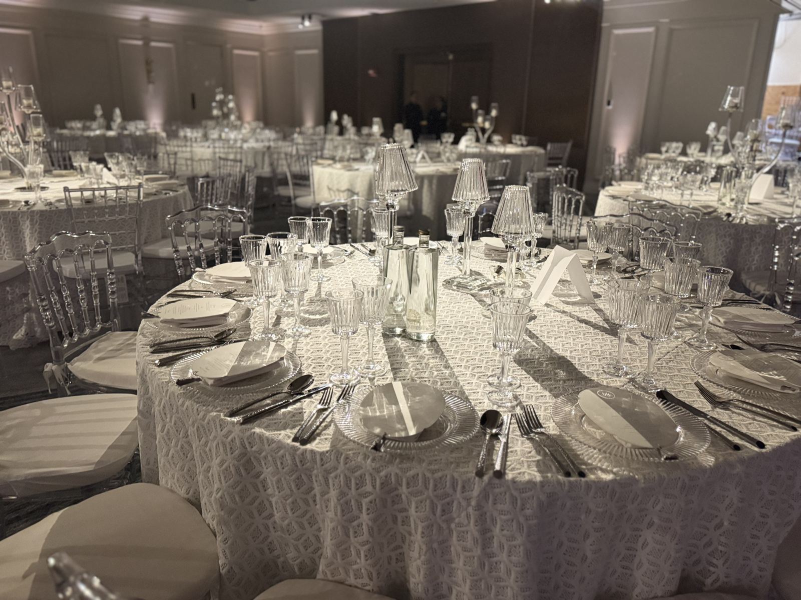 A round table set with lace