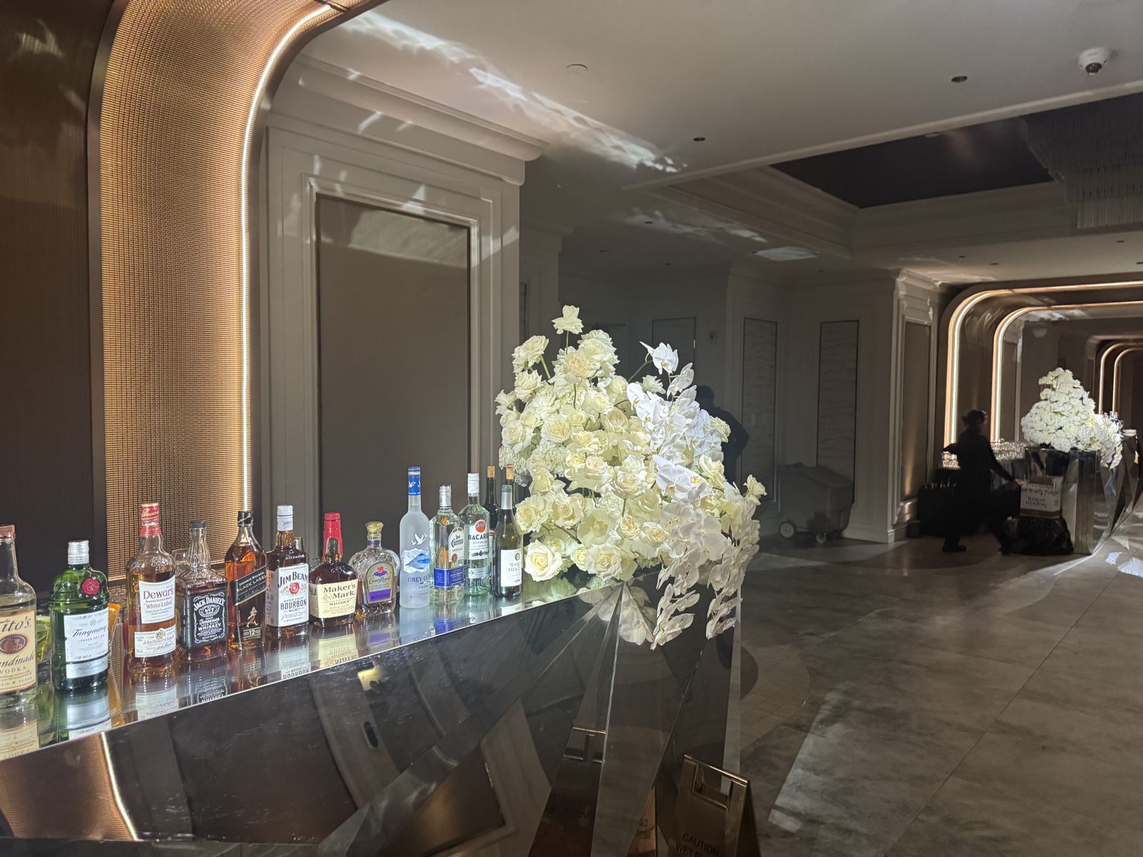 The foyer bar set for a reception