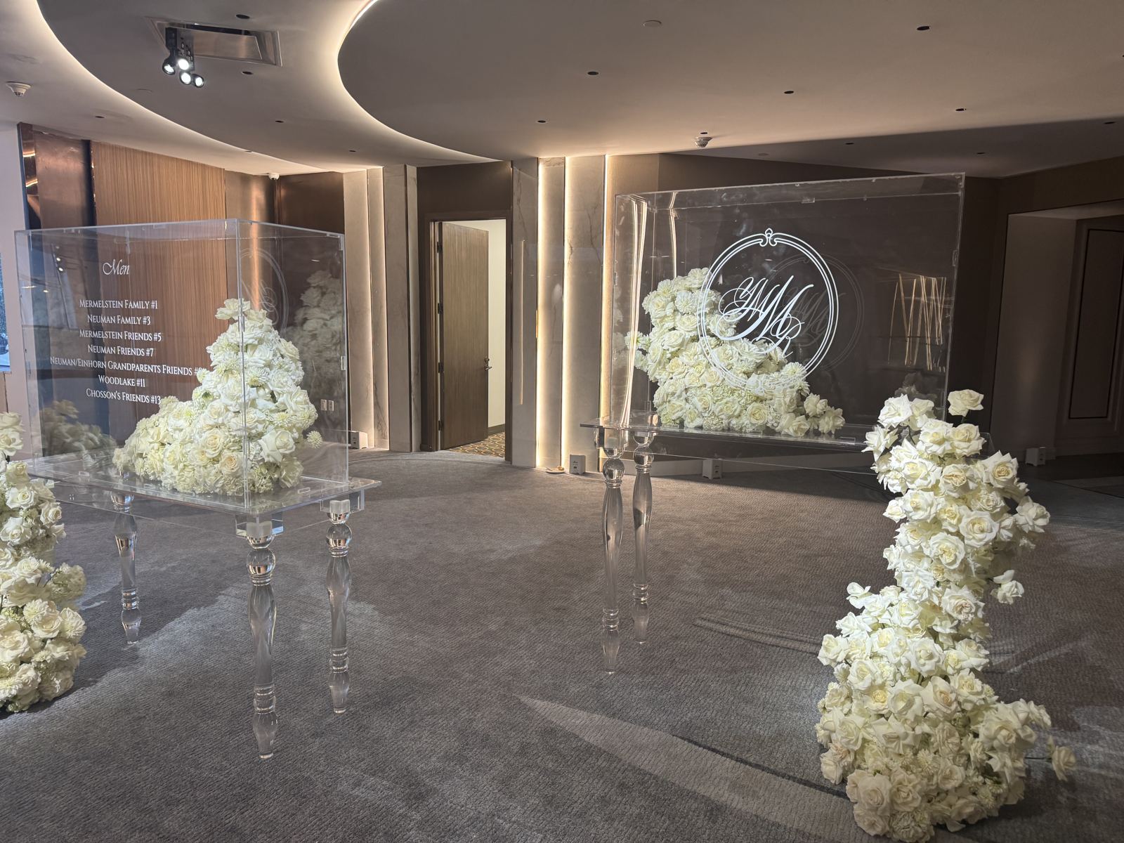 A floral entrance in the ballroom foyer