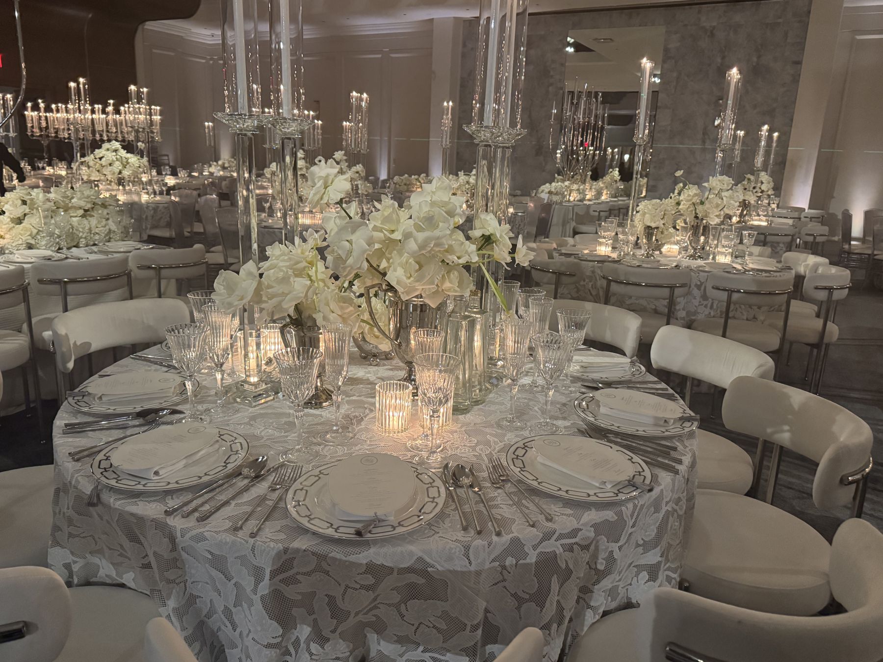 Round tables with florals in the Horizon Ballroom