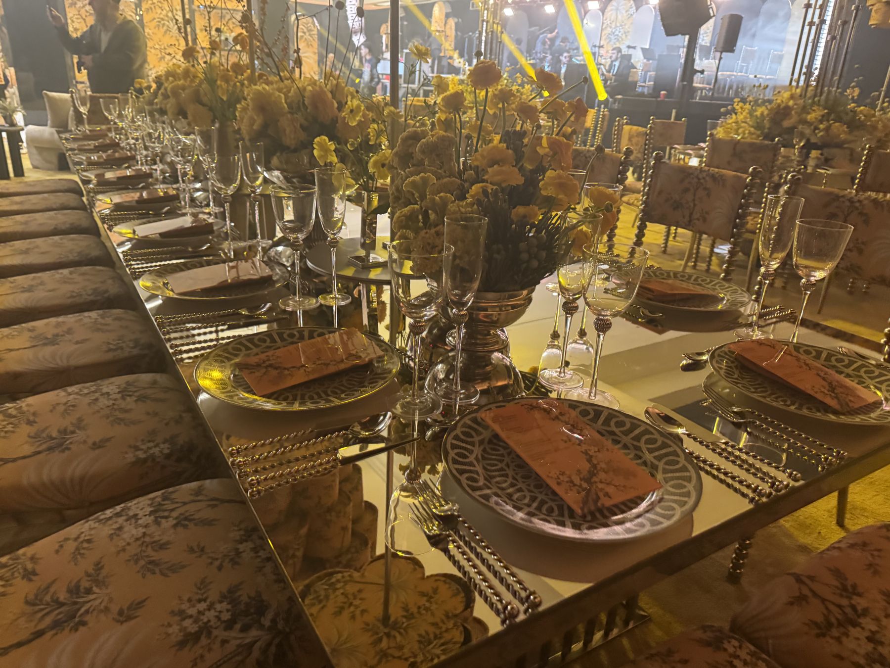 A yellow garden table in the Horizon Ballroom