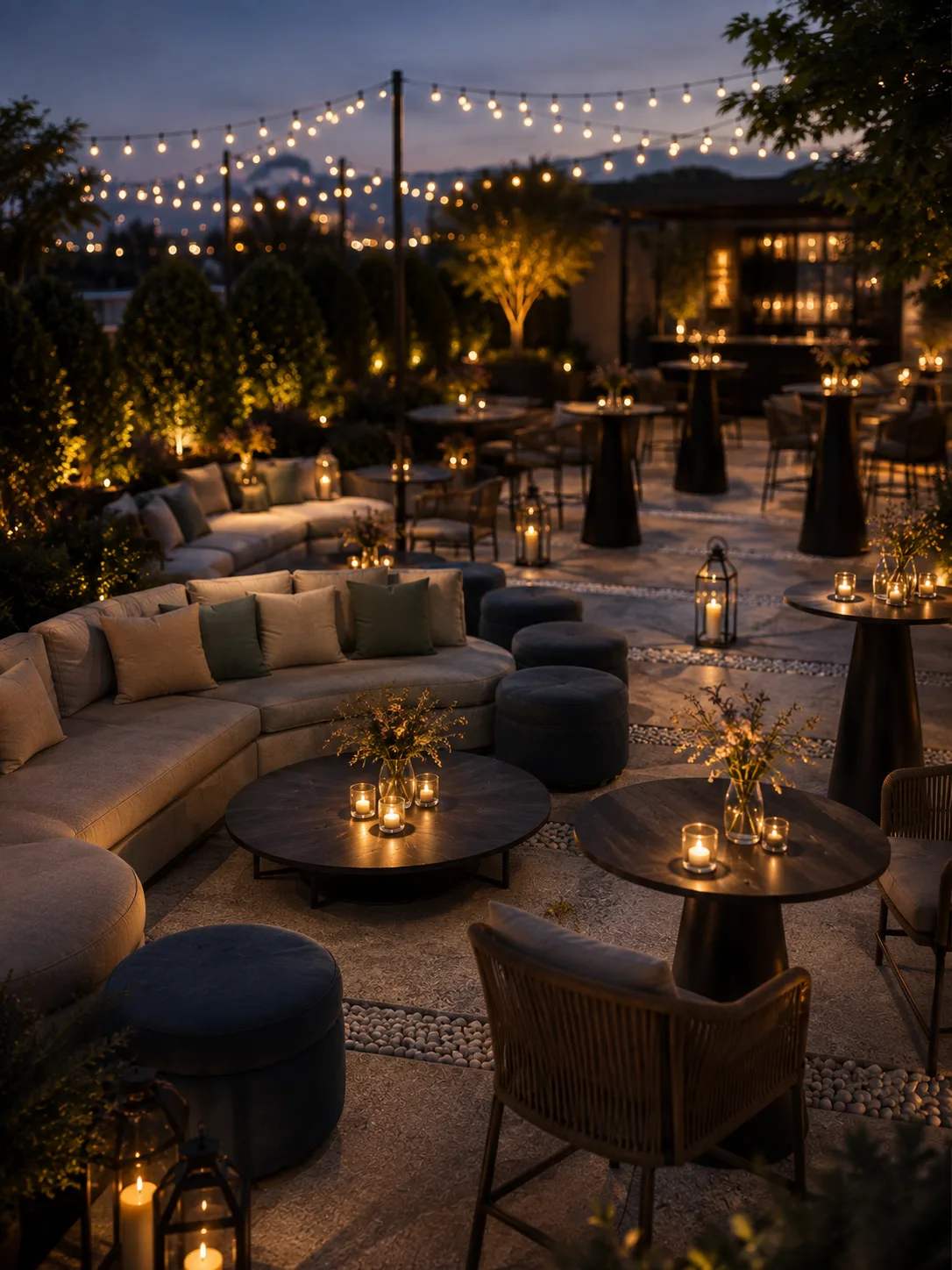 the patio set for an evening