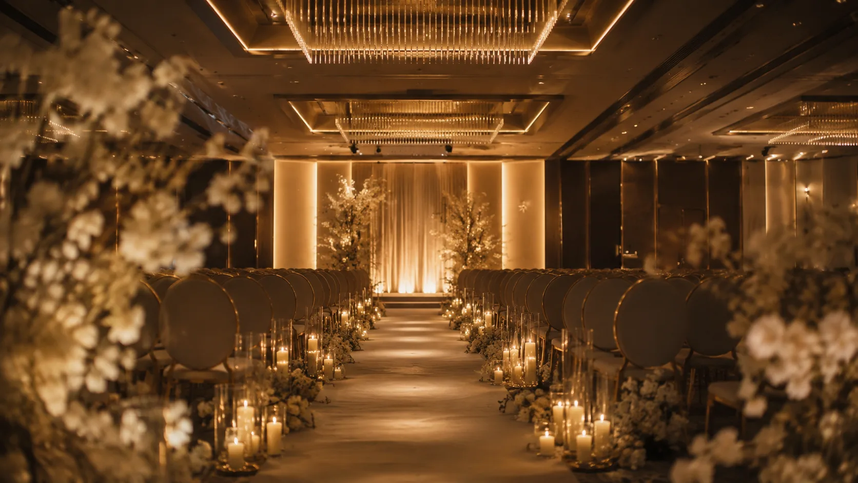 The wedding aisle in deep blue light