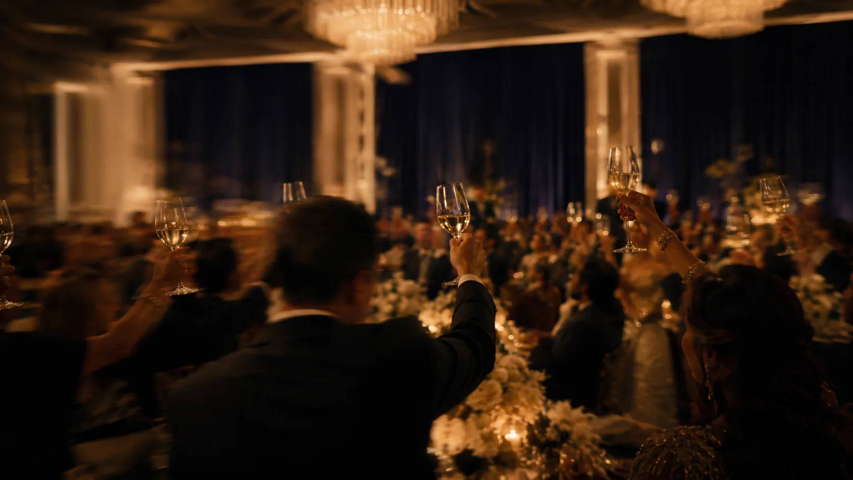 An evening toast, stand-in until the chuppah photo