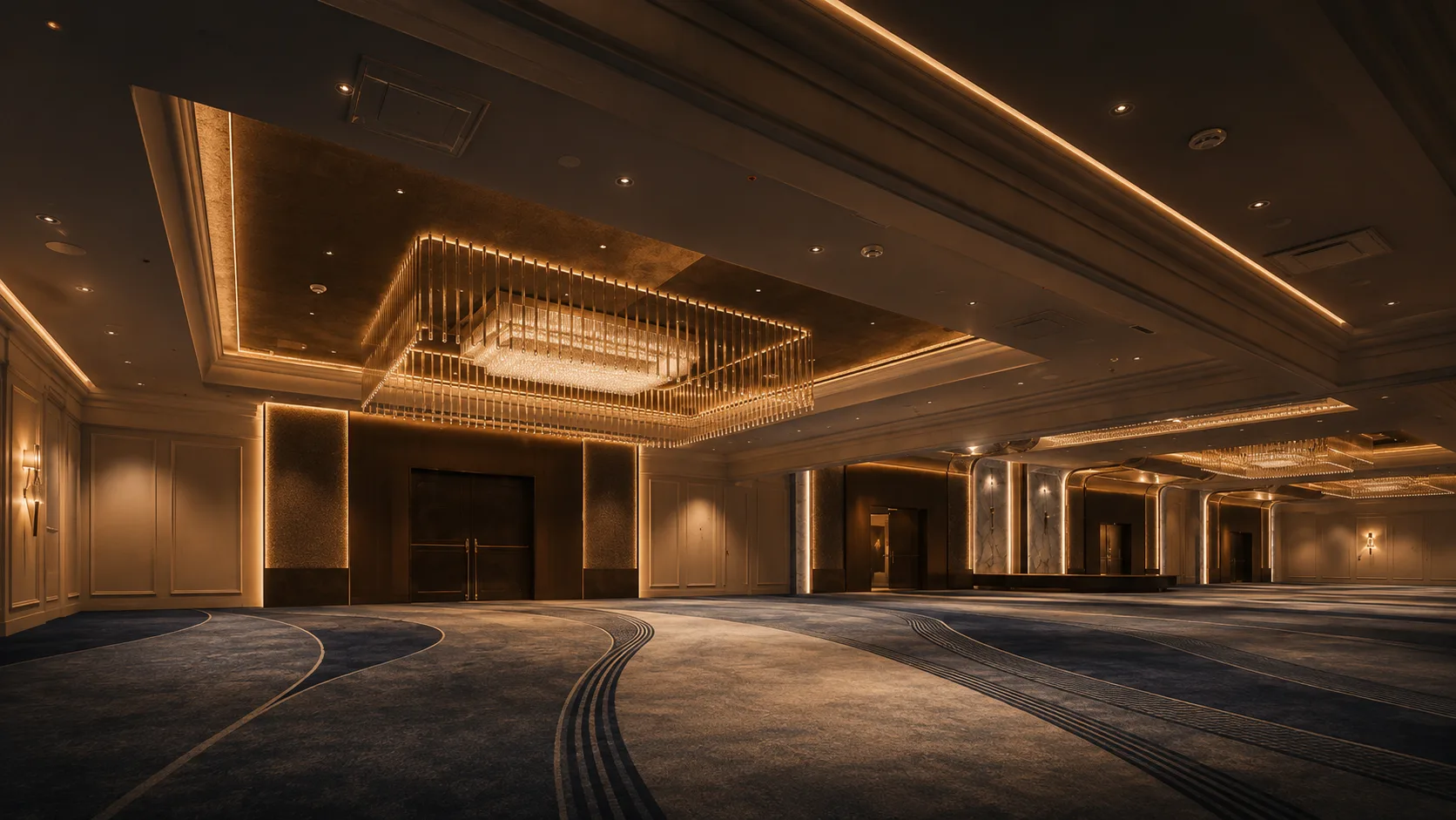 The ballroom dressed for a celebration