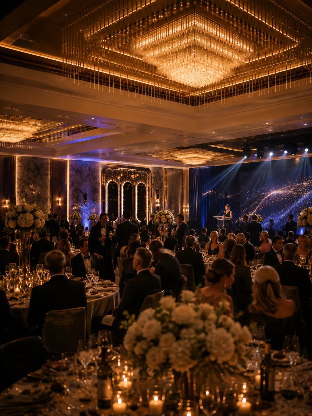 The gala floor set for dinner