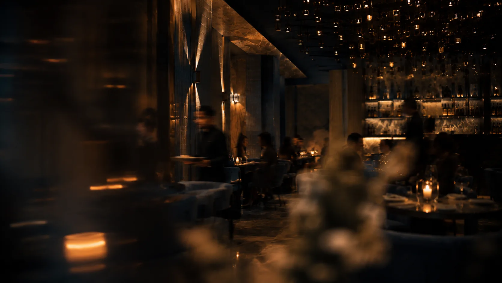 The dining room in deep blue light