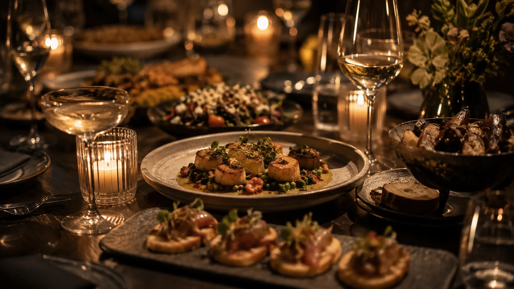 holiday dinner spread photo