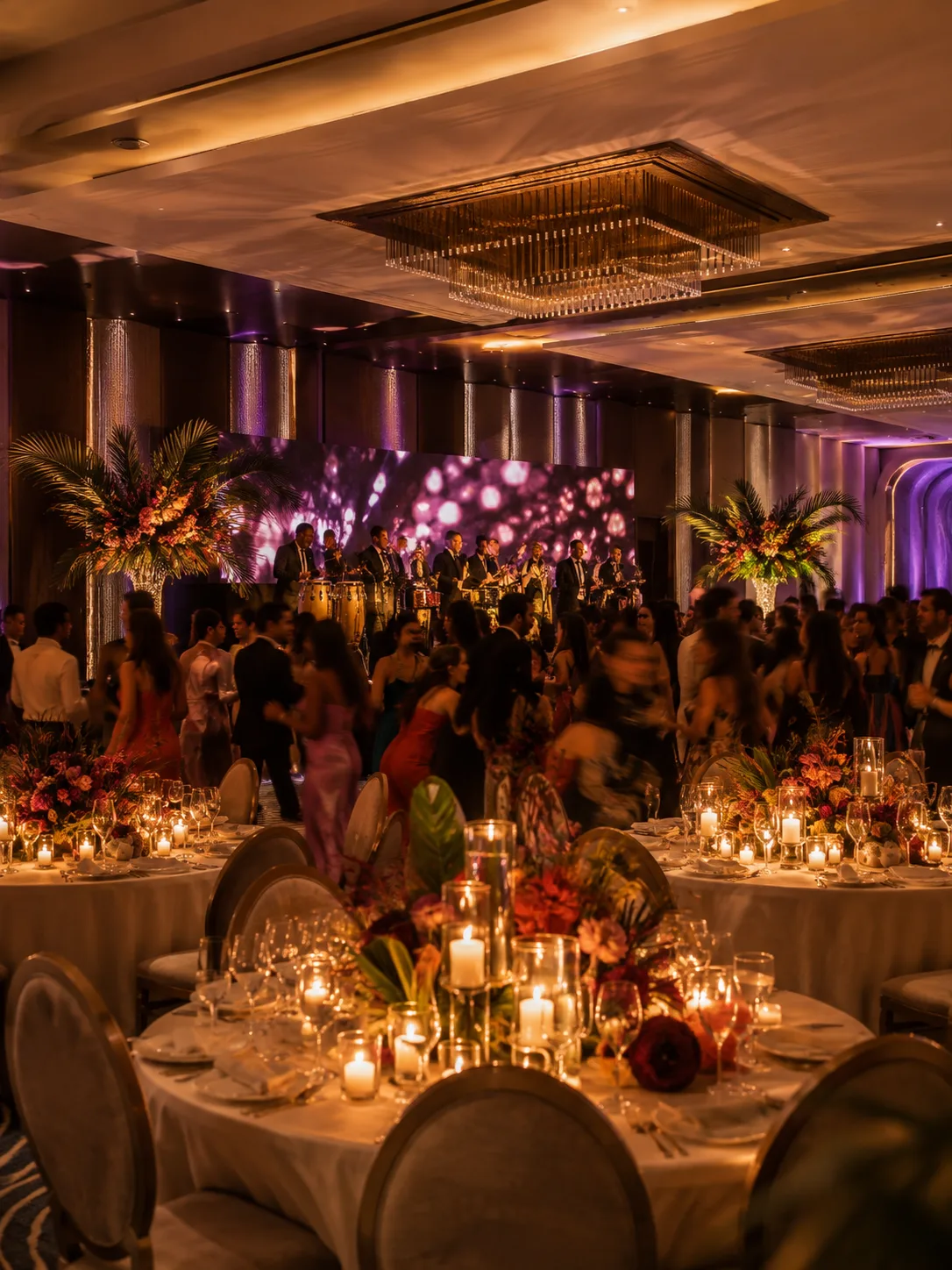 The ballroom glowing for the reception