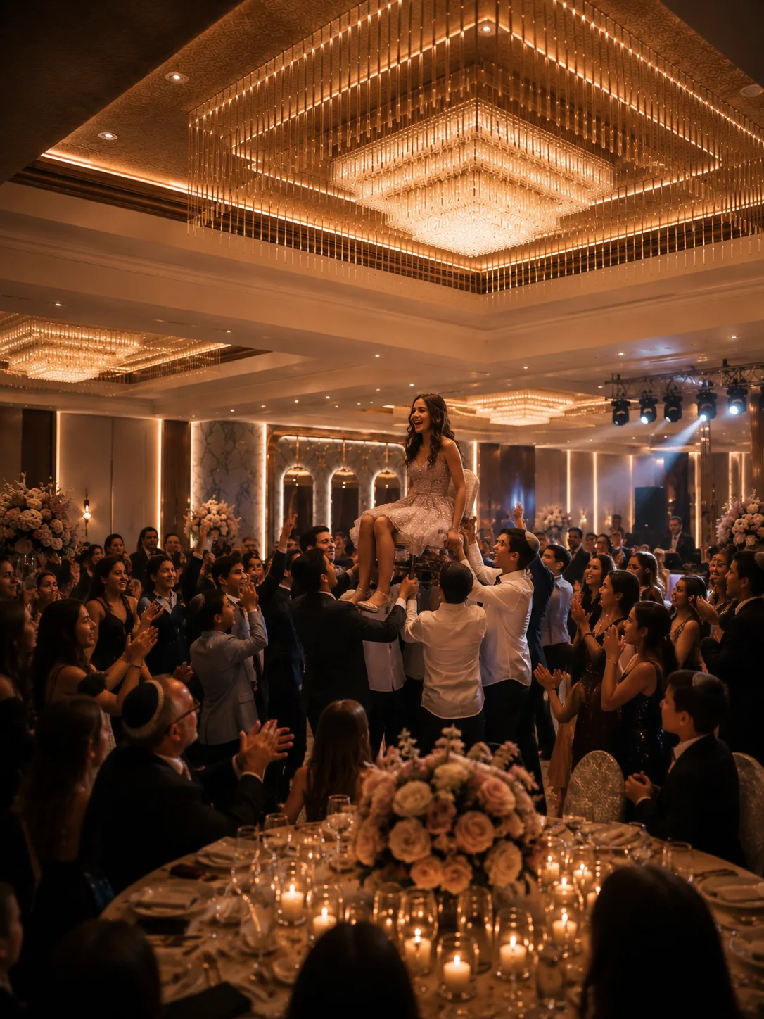 The celebration in deep blue light