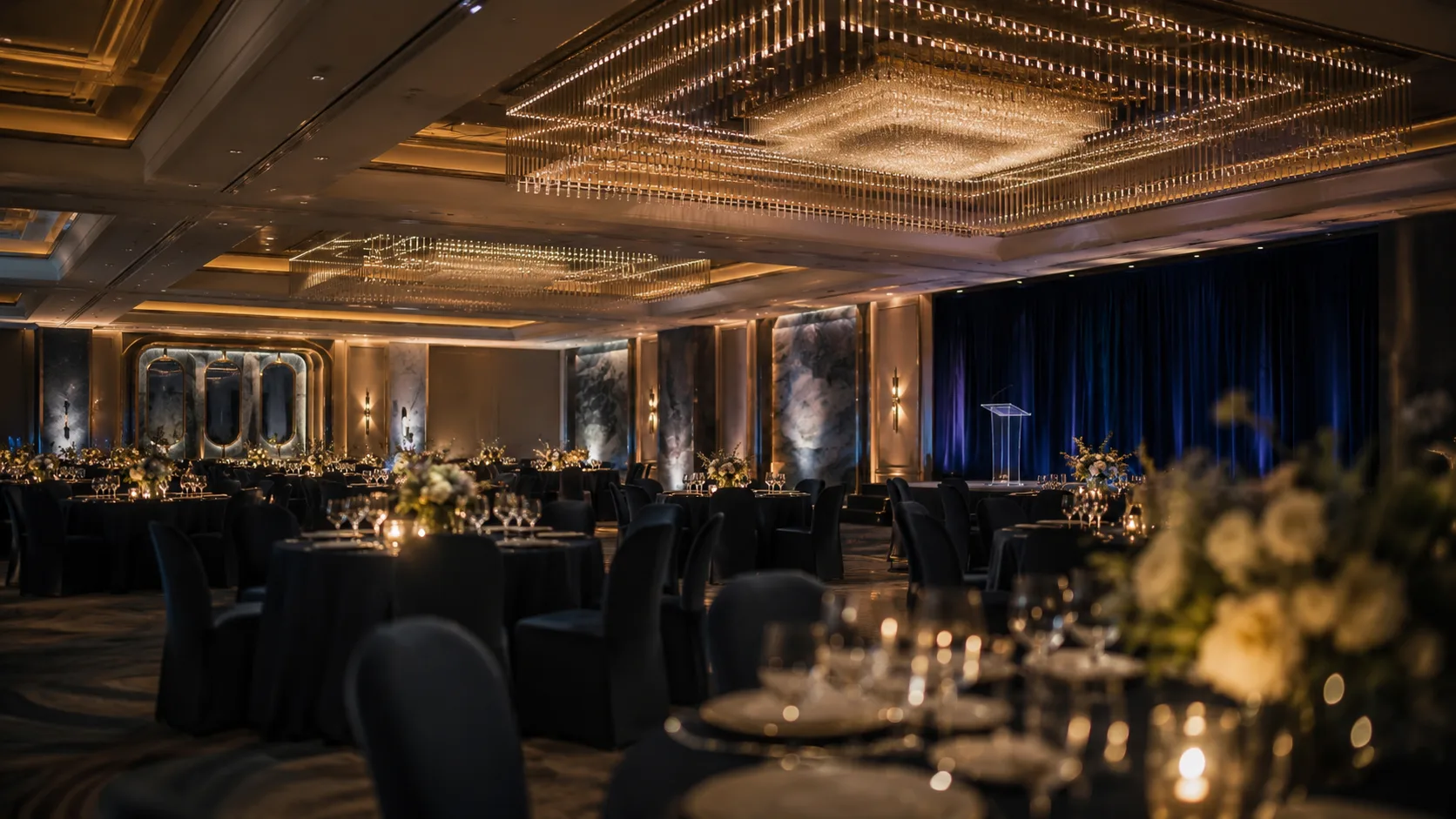 The gala floor set for dinner