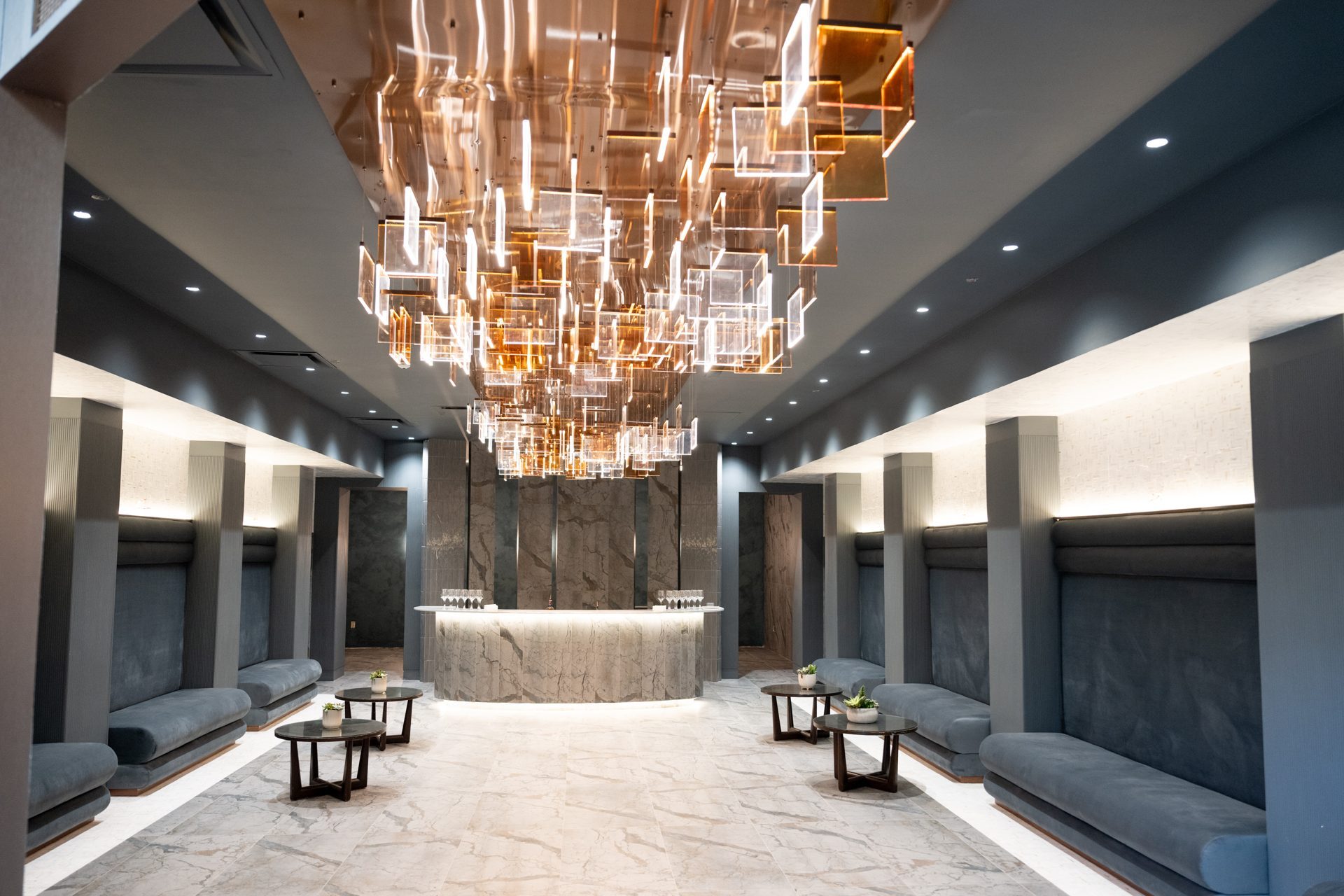 The Cove, copper ceiling over the marble bar